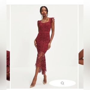 MIDI dress, maroon and lace, brand new